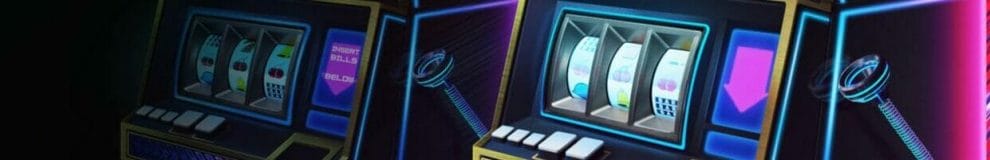 2 animated winning slot machines in neon colors