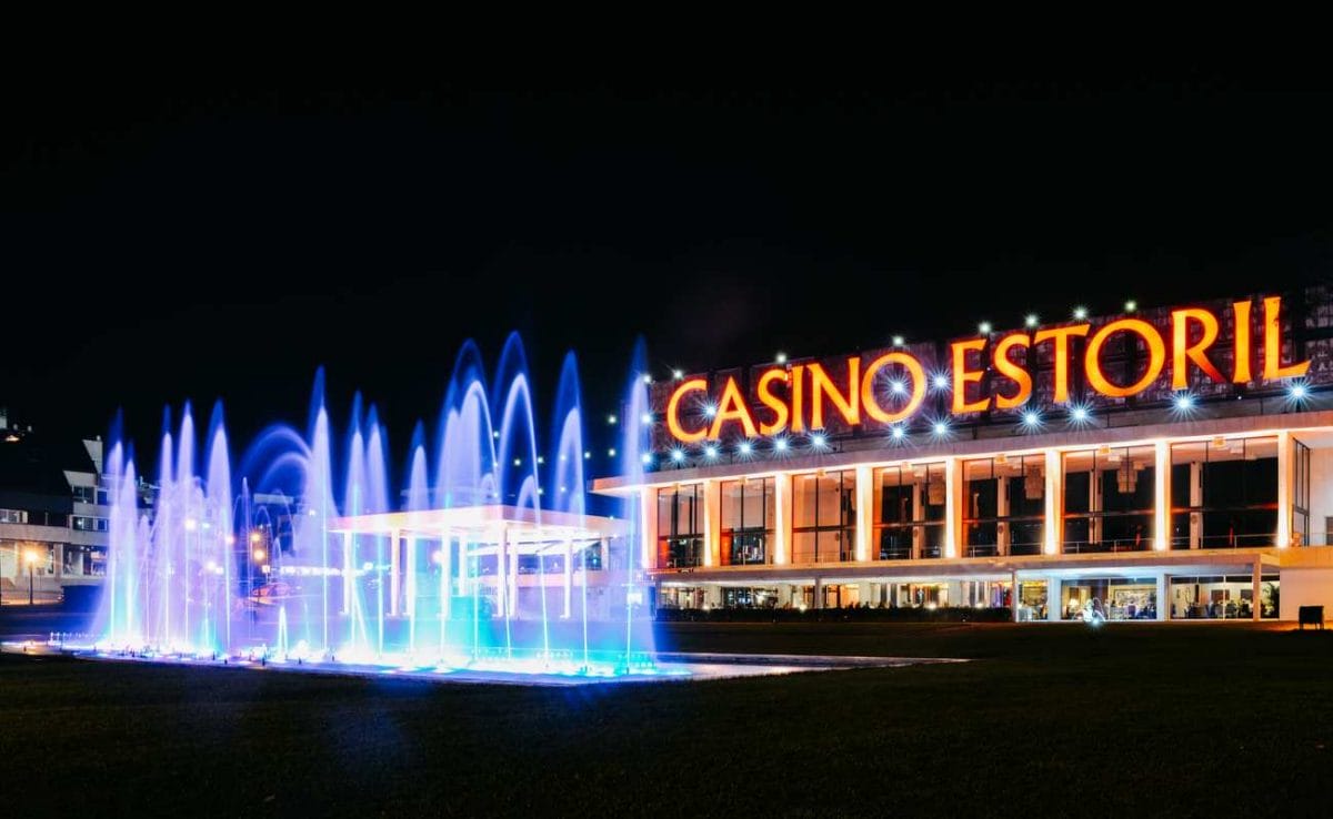 Casino Estoril in Portugal lit up at night