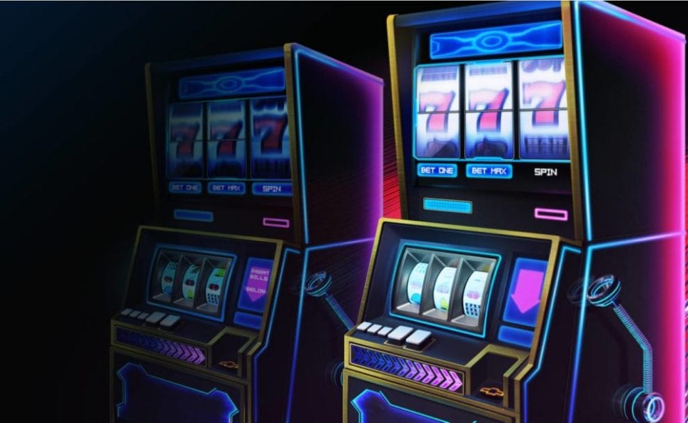 2 animated winning slot machines in neon colors