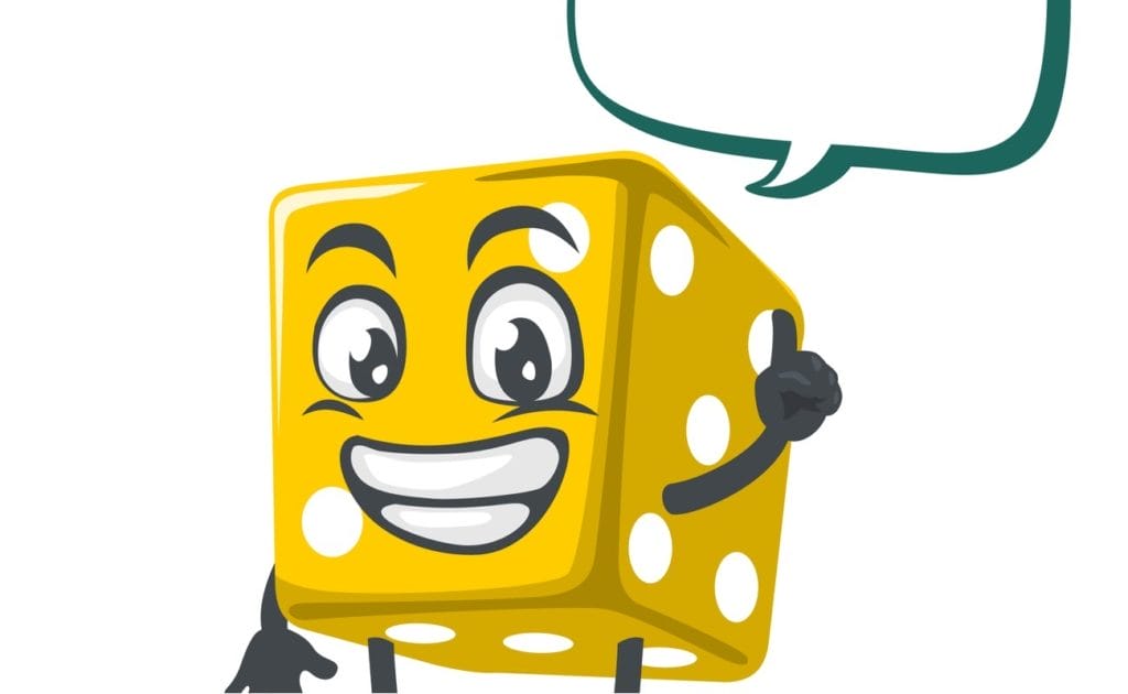 vector illustration of dice character with blank balloon speech