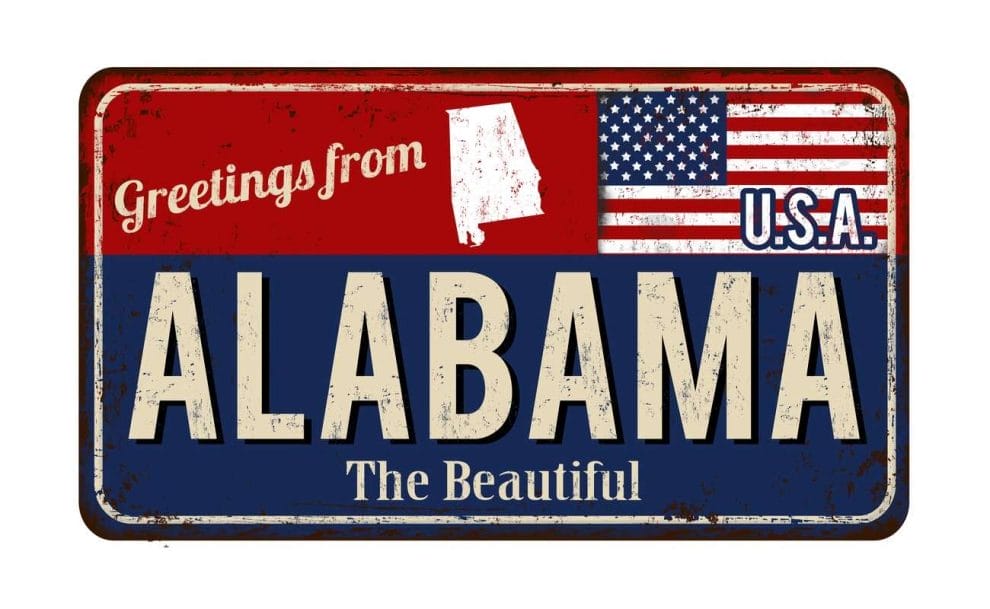 Greetings from Alabama vintage rusty metal sign vector illustration