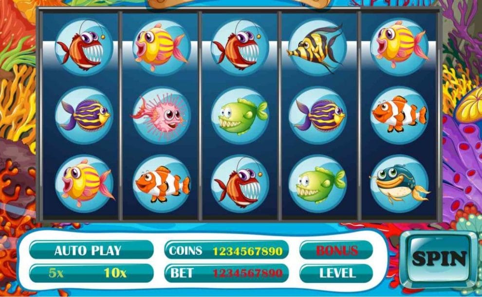 Slot Game Template With Fish Characters Illustration
