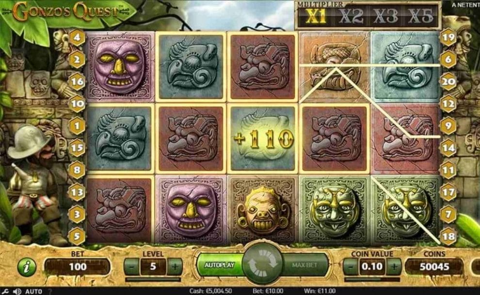 +110 symbol in online slot Gonzo’s Quest by NetEnt