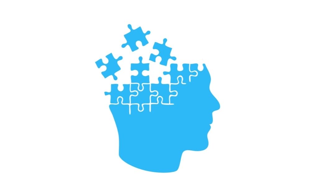 Vector illustration of blue head puzzle memory concept