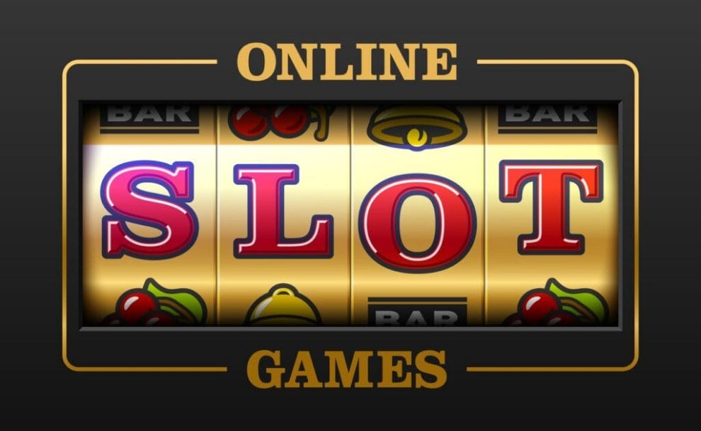 slot machine vector illustration with text Online Slot Games