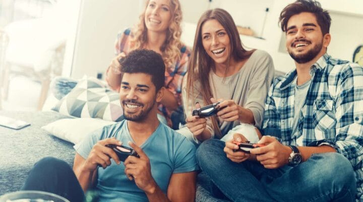 Group of friends playing video games