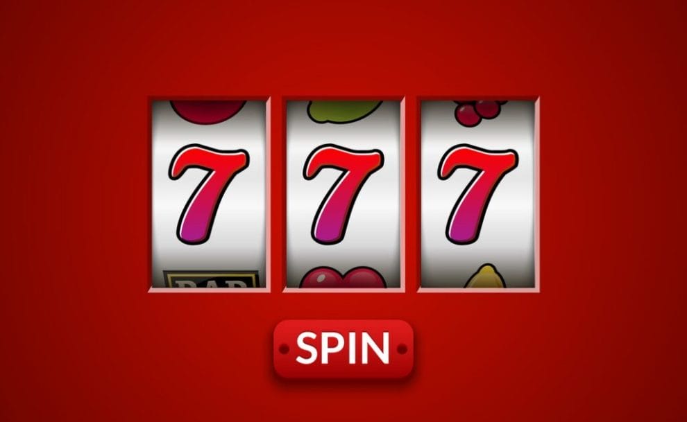 Lucky seven 777 slot machine against red background