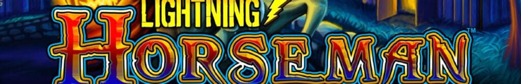 Lightning Horseman logo on blue background.