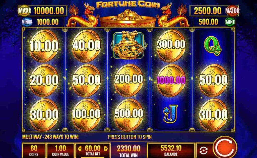 Big win with the Fortune Coin bonus feature with gold coins