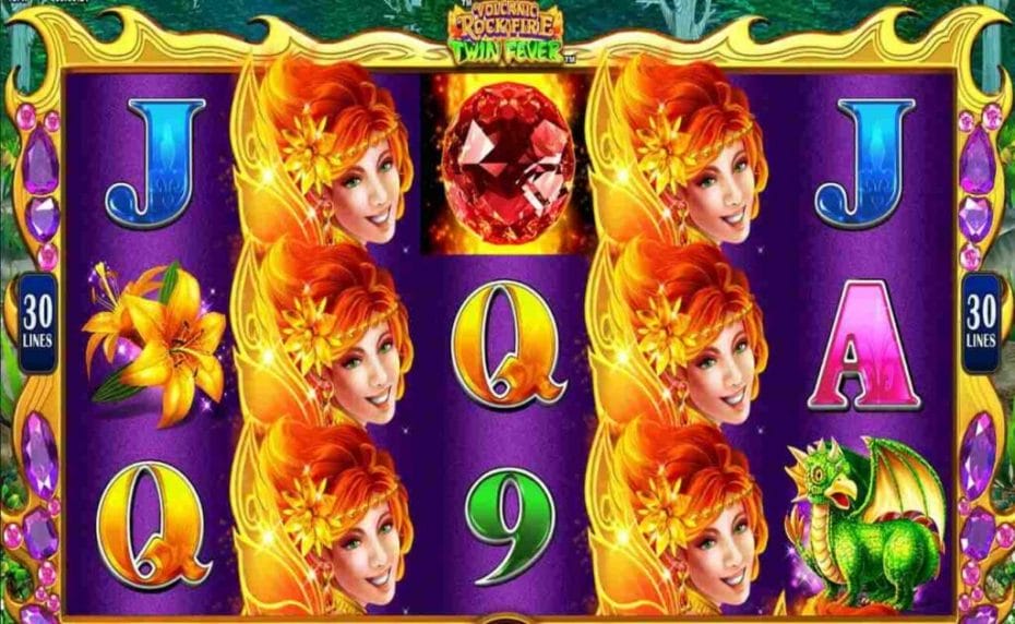 Volcanic Rock Fire Twin Fever online slot casino game by Konami.