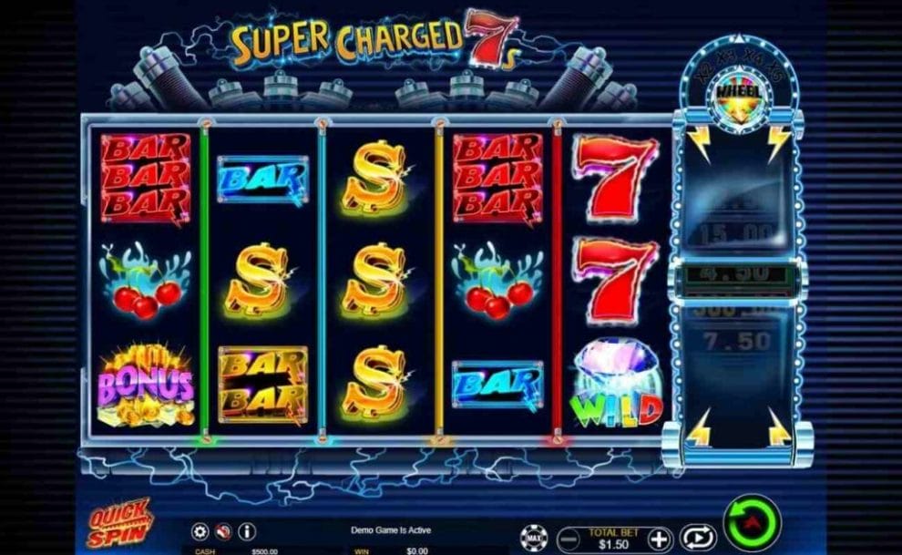 Super Charged 7s online slot casino game by Ainsworth.