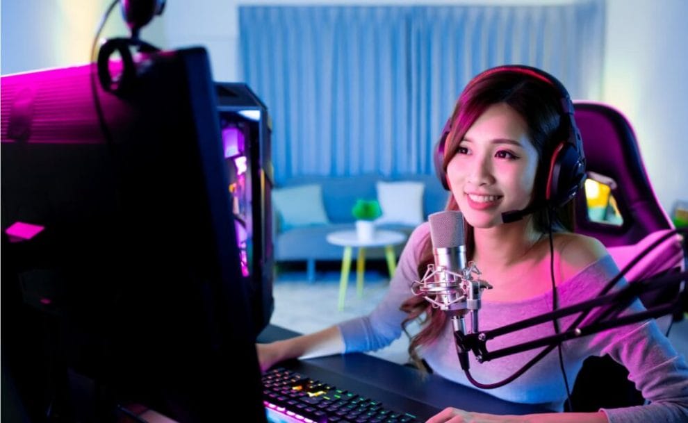 A young female game streamer