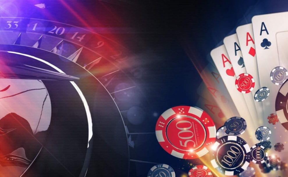A montage rendering of multiple casino games including roulette and cards.