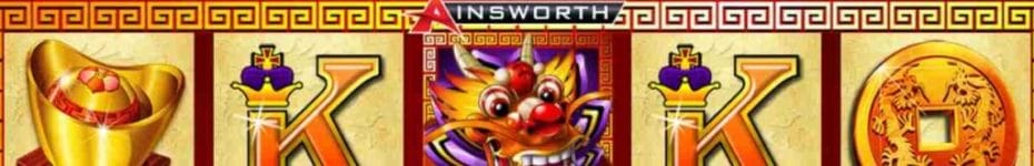 Reels and Ainsworth logo from Dragon Lines online slot game.
