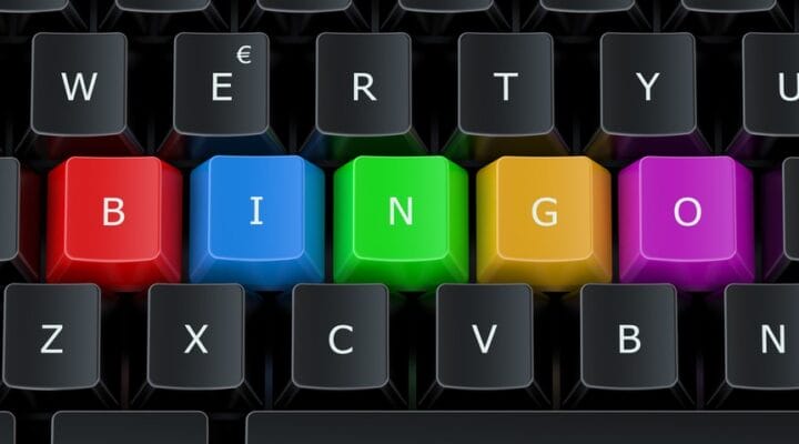 Multi-colored keyboard keys displaying the letters B, I , N, G, O.