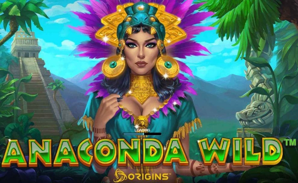 The loading screen of Anaconda Wild, which features a beautiful Mayan priestess in a South American jungle.