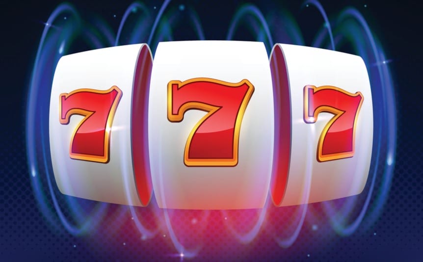 Three sevens on a spinning slot reel.