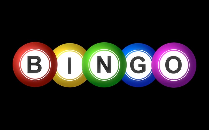 Bingo spelled out in a line of differently colored balls.