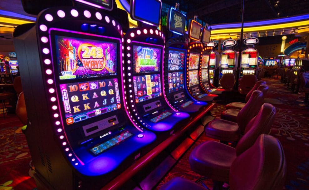 Row of slot machines in a Las Vegas casino.