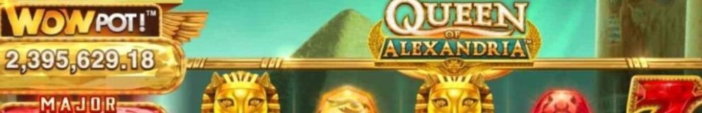 Header screenshot of Queen of Alexandria online slot by Microgaming.
