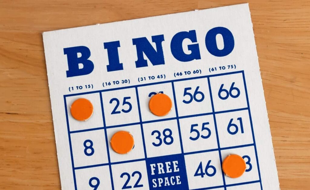 A close-up of a 75-ball bingo card.