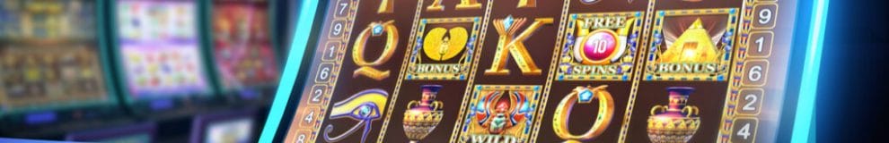 Egyptian symbols on a slot machine.