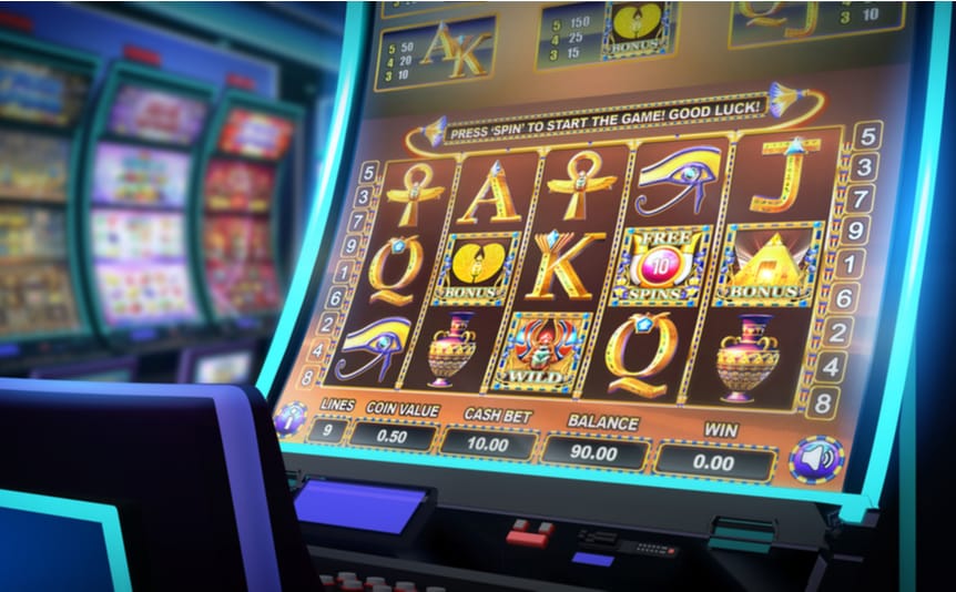 Egyptian symbols on a slot machine.