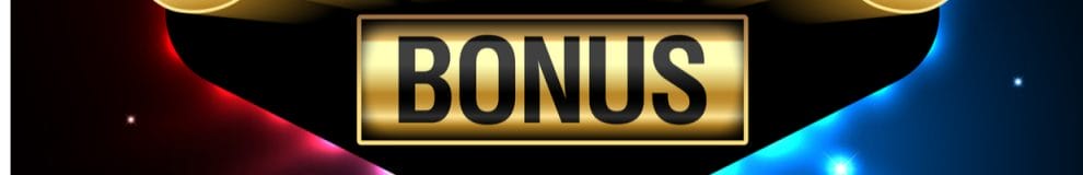 The word ‘bonus’ on a gold plate against an illuminated red and blue background.