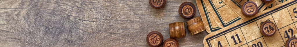 Wooden tabletop lotto game.