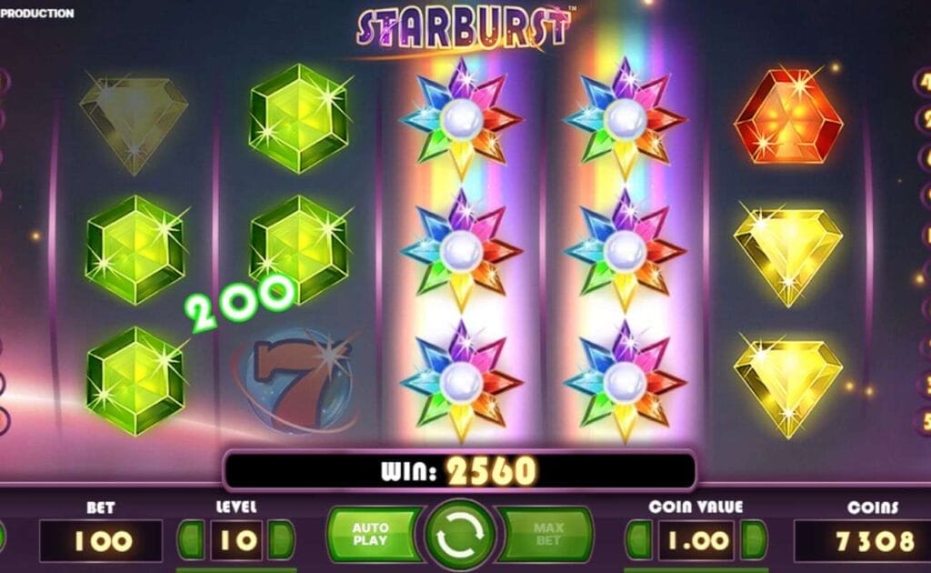 A screenshot of a big win on the Starburst slot machine.