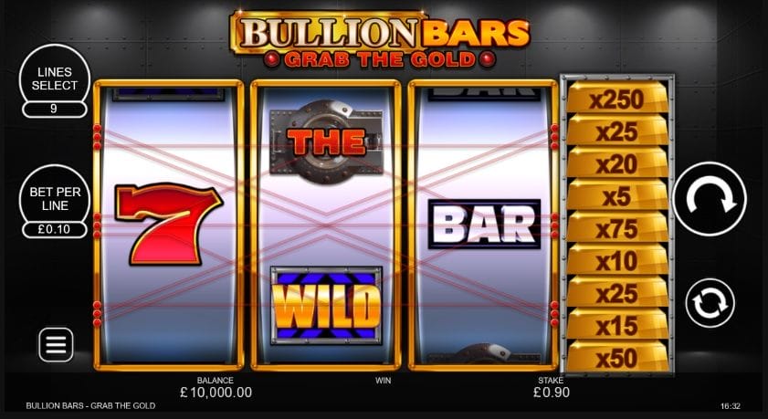 Screenshot of Bullion Bars Grab the Gold online slot showing the reels.
