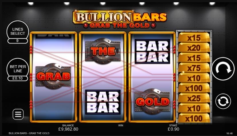 Screenshot of the reels in Bullion Bars Grab the Gold online slot showing the “Grab the Gold” feature symbols.