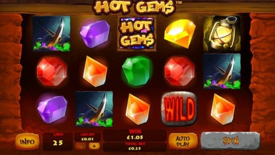 Screenshot of the reels in the Hot Gems online slot showing wild and scatter symbols