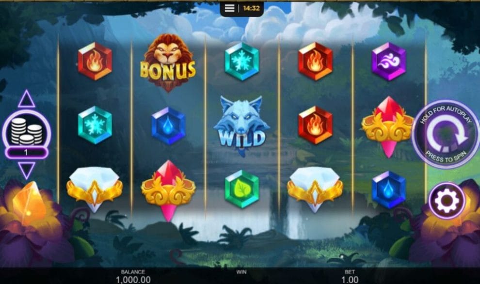   Elemental Beasts online slot play screen.