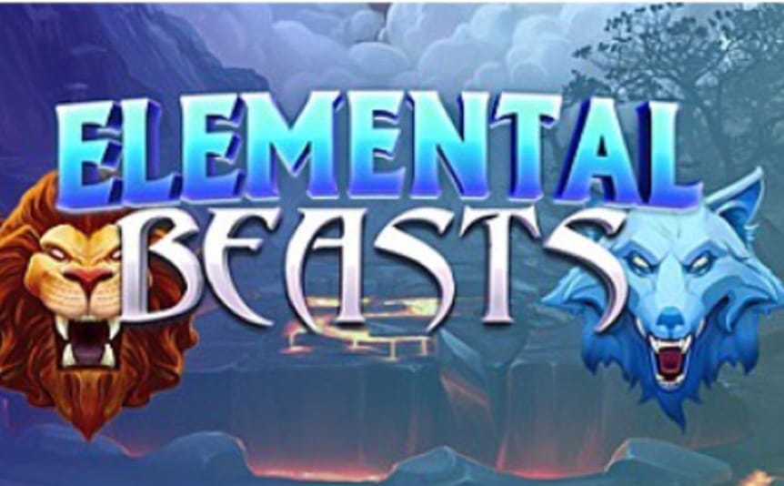 The title screen of the Elemental Beasts online casino slot game.