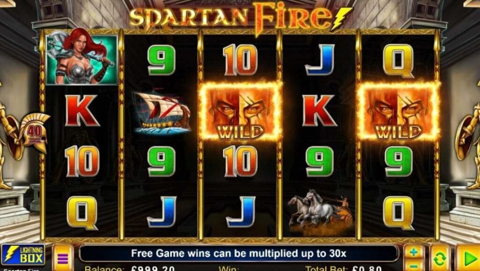 Screenshot of the reels in Spartan fire showing the Wild symbols.