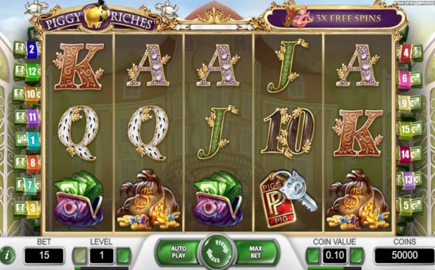 Screenshot of the reels in the Piggy Riches online slot by NetEnt.