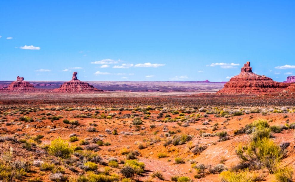 Tall rock formations in the Red Rock Canyon desert in Nevada.