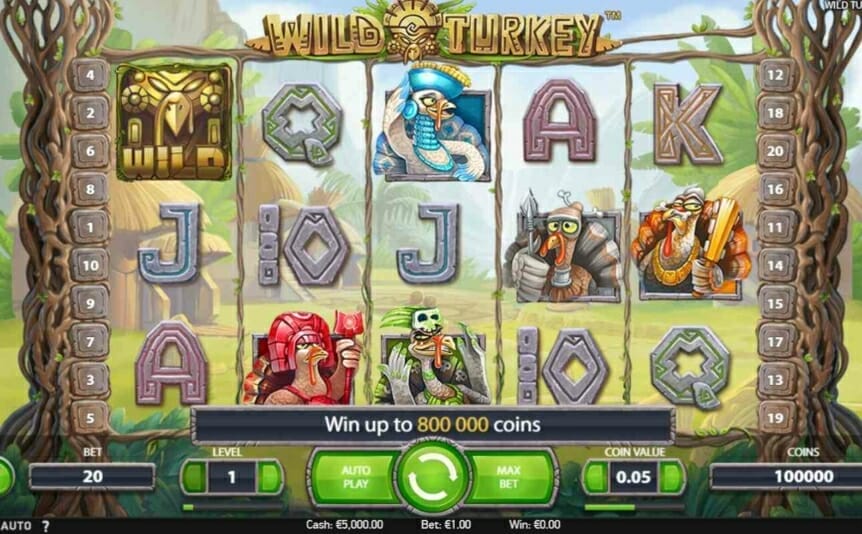 A screenshot of the Wild Turkey title above the reels.