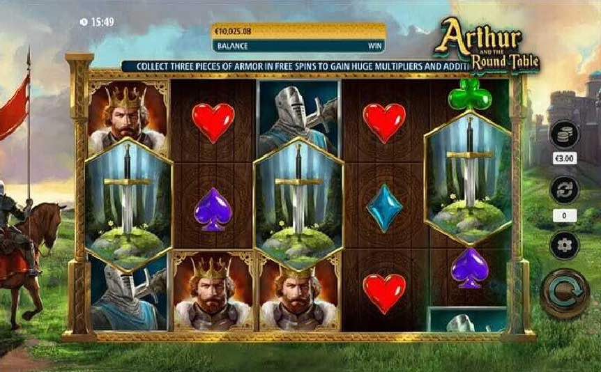 A screenshot of Arthur and the Round Table game with a knight on a horse and a sword in stone.