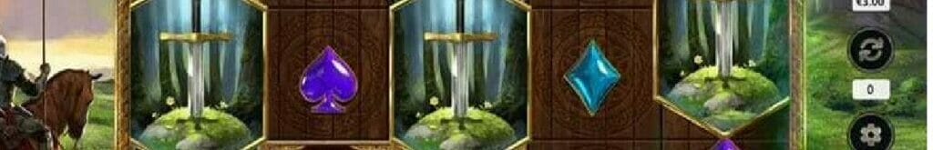 A screenshot of Arthur and the Round Table game with a knight on a horse and a sword in stone.