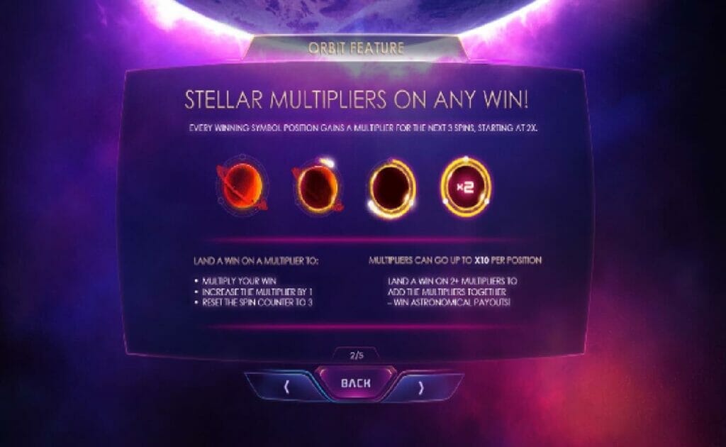 A screen explaining the different multipliers in Galactic Streak.