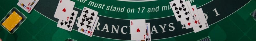 Overhead view of a casino blackjack table