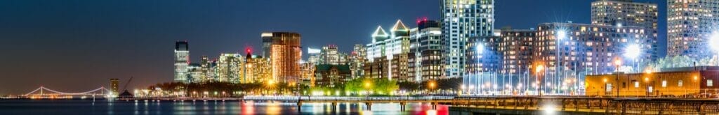 New Jersey city skyline at night.