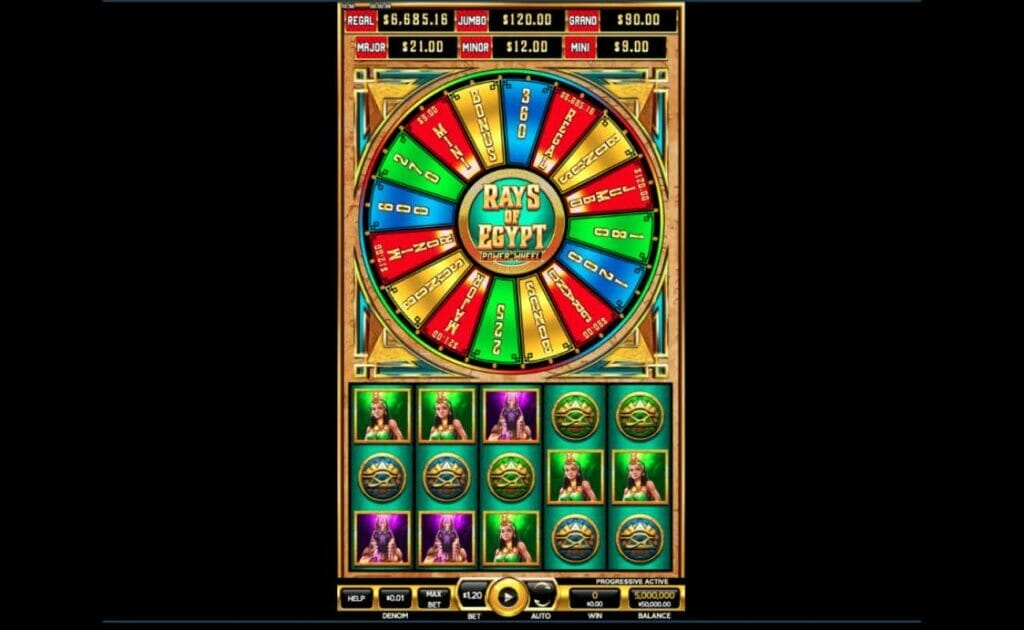 Rays of Egypt Power Reels online slot game screen.