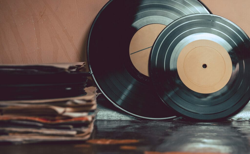 A collection of vinyl records.