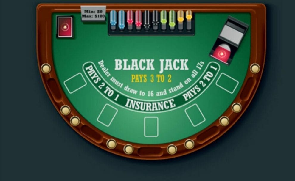 An example rendering of an online blackjack game.