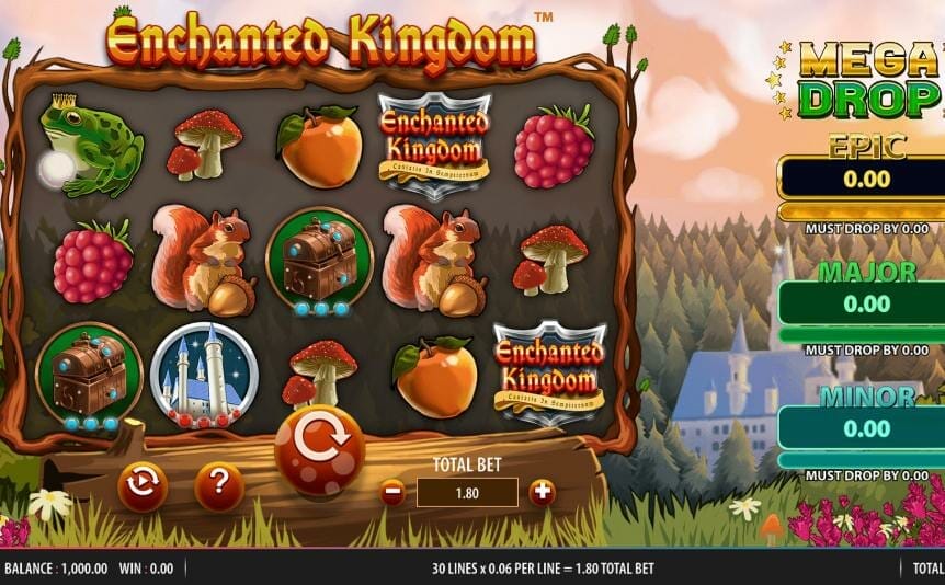 A screenshot of the reels in Enchanted Kingdom.