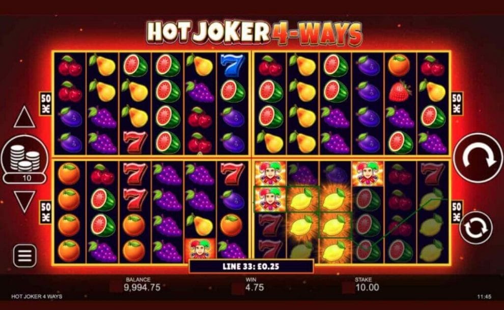 Hot Joker 4-Ways online slot game screen.