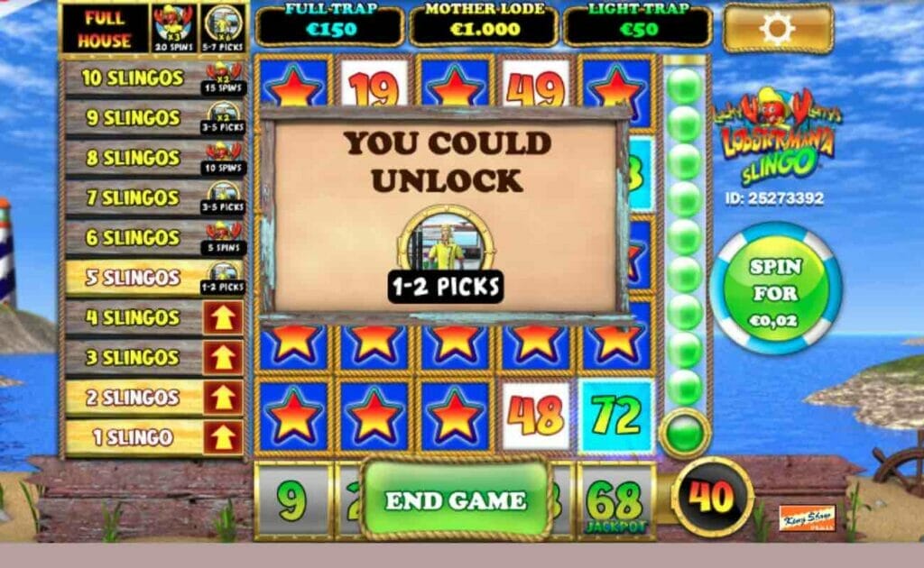 Lucky Larry's Lobstermania Slingo bonus screen.